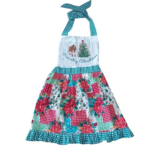 NEW The Pioneer Woman Country Christmas Cheerful Cow Rose Kitchen Apron - Picture 3 of 14